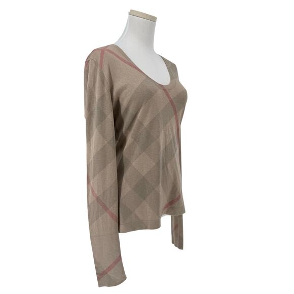 Y2K Burberry Britt Scoop Neck Plaid Logo Sweater Women L Silk Cashmere Designer - Picture 2 of 6